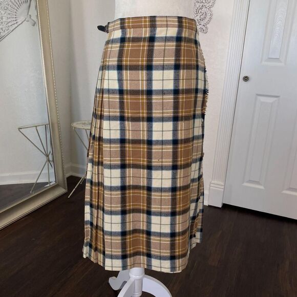 Deans of Scotland 100% pure Wool 90s VTG Wool Plaid Scottish Kilt Wrap Skirt S M - Picture 2 of 7
